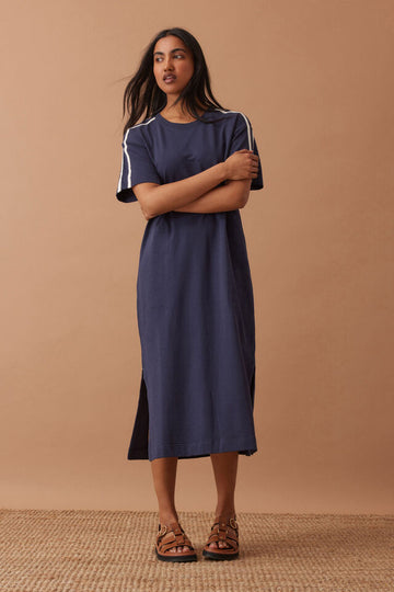 Ceres Life - Charlotte Midi Terry Dress - New Navy Side Stripe