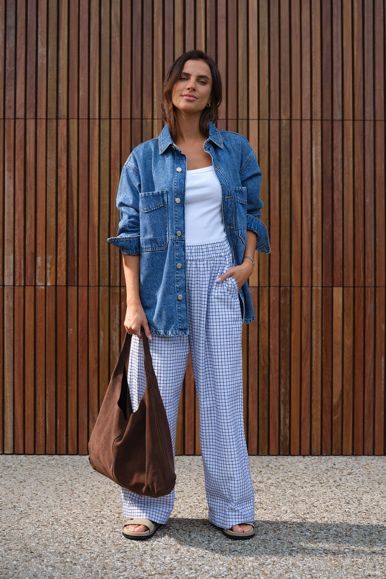 Ceres Life - The Lounge Pant - White/Navy Check