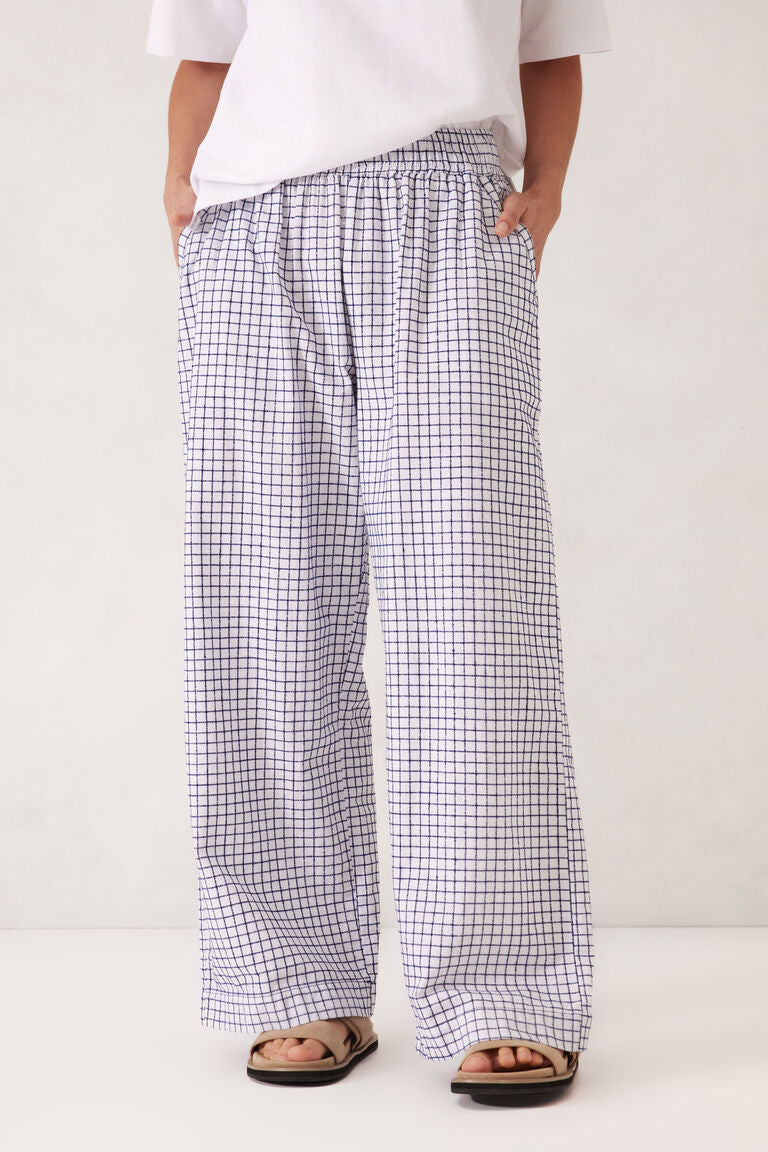 Ceres Life - The Lounge Pant - White/Navy Check