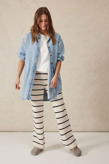 Ceres Life - Bootleg Knit Pant - Ecru/Navy Stripe