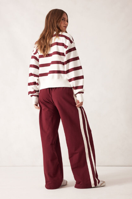 Ceres Life - Wide Leg Terry Track pant - Burgundy Side Stripe