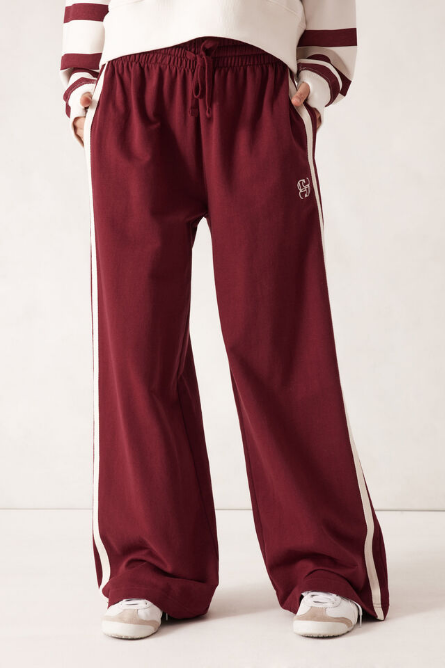 Ceres Life - Wide Leg Terry Track pant - Burgundy Side Stripe