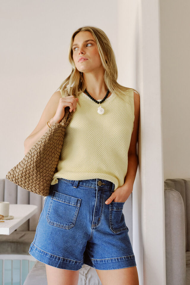 Ceres Life - Esther Denim Patch Pocket Short - Fresh Indigo