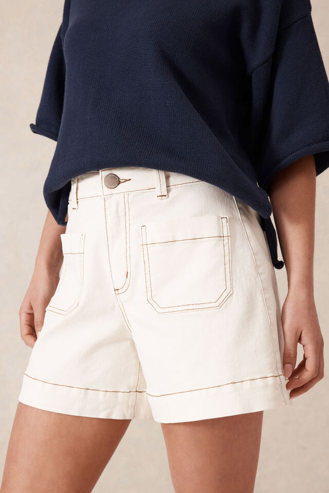 Ceres Life - Esther Denim Patch Pocket Short - Eggshell