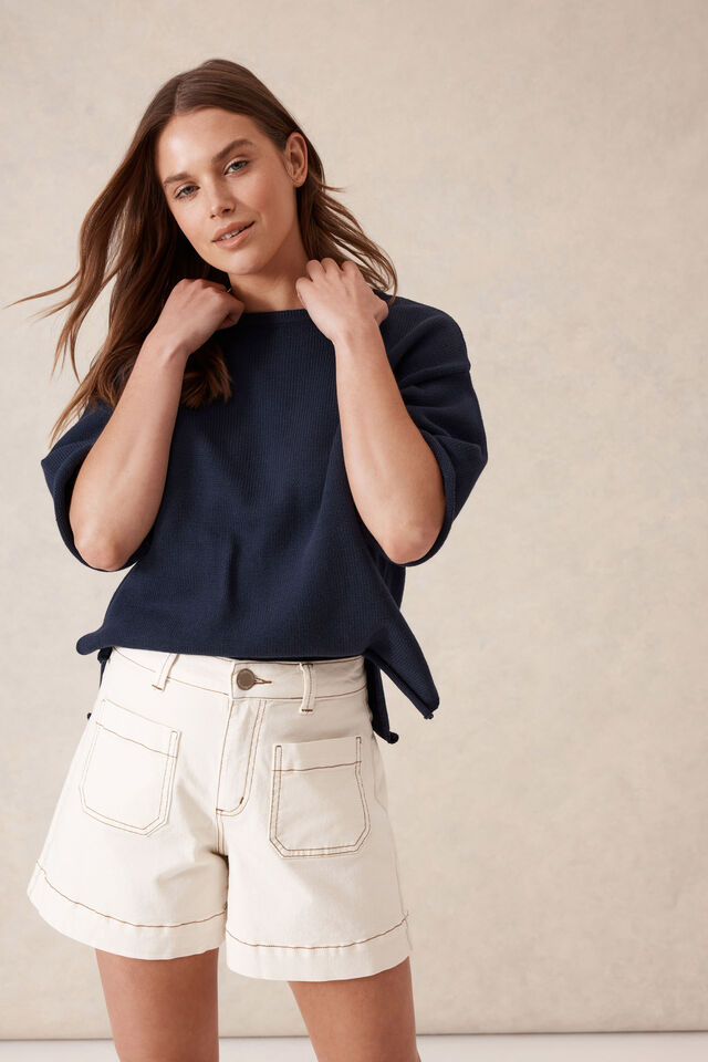 Ceres Life - Esther Denim Patch Pocket Short - Eggshell