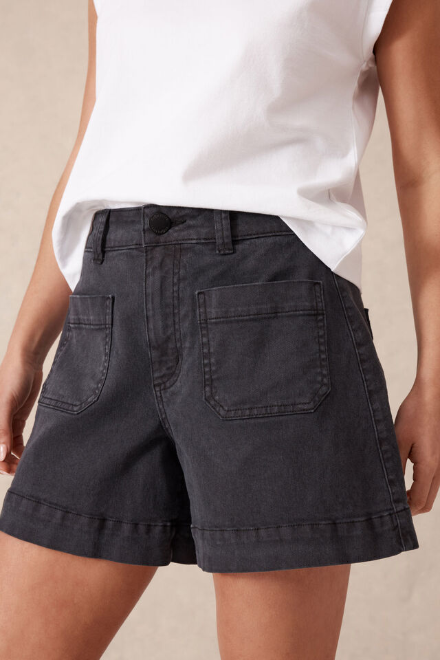 Ceres Life - Esther Denim Patch Pocket Short - Washed Black