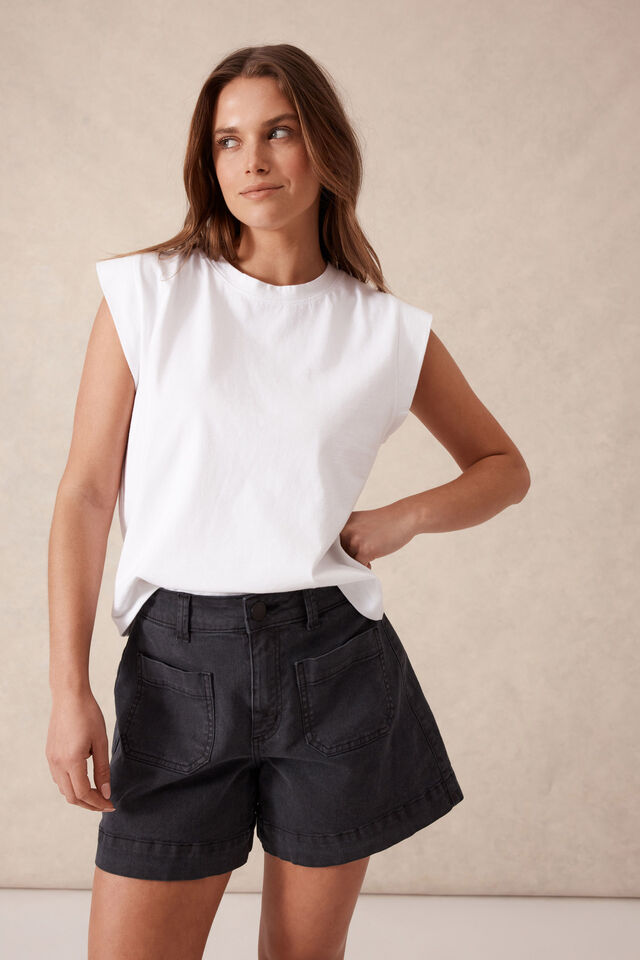Ceres Life - Esther Denim Patch Pocket Short - Washed Black