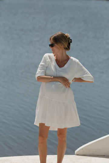 Ceres Life - Short Sleeve Tunic Mini Dress - White