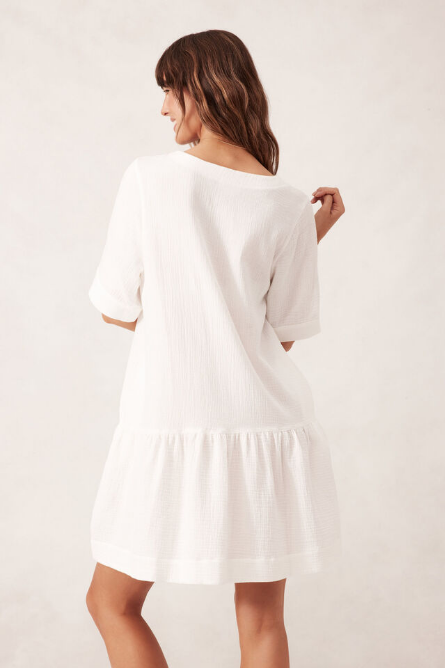 Ceres Life - Short Sleeve Tunic Mini Dress - White