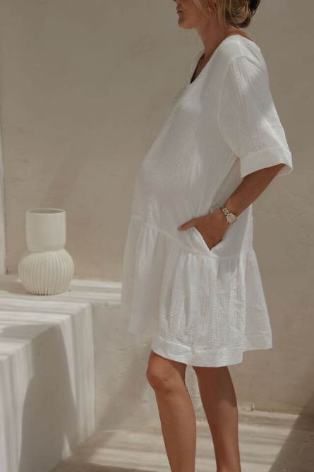 Ceres Life - Short Sleeve Tunic Mini Dress - White