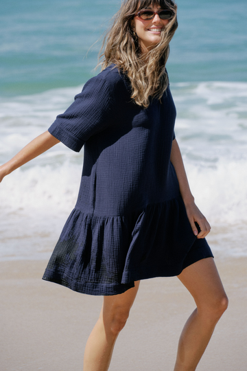 Ceres Life - Short Sleeve Tunic Mini Dress - Fresh Navy