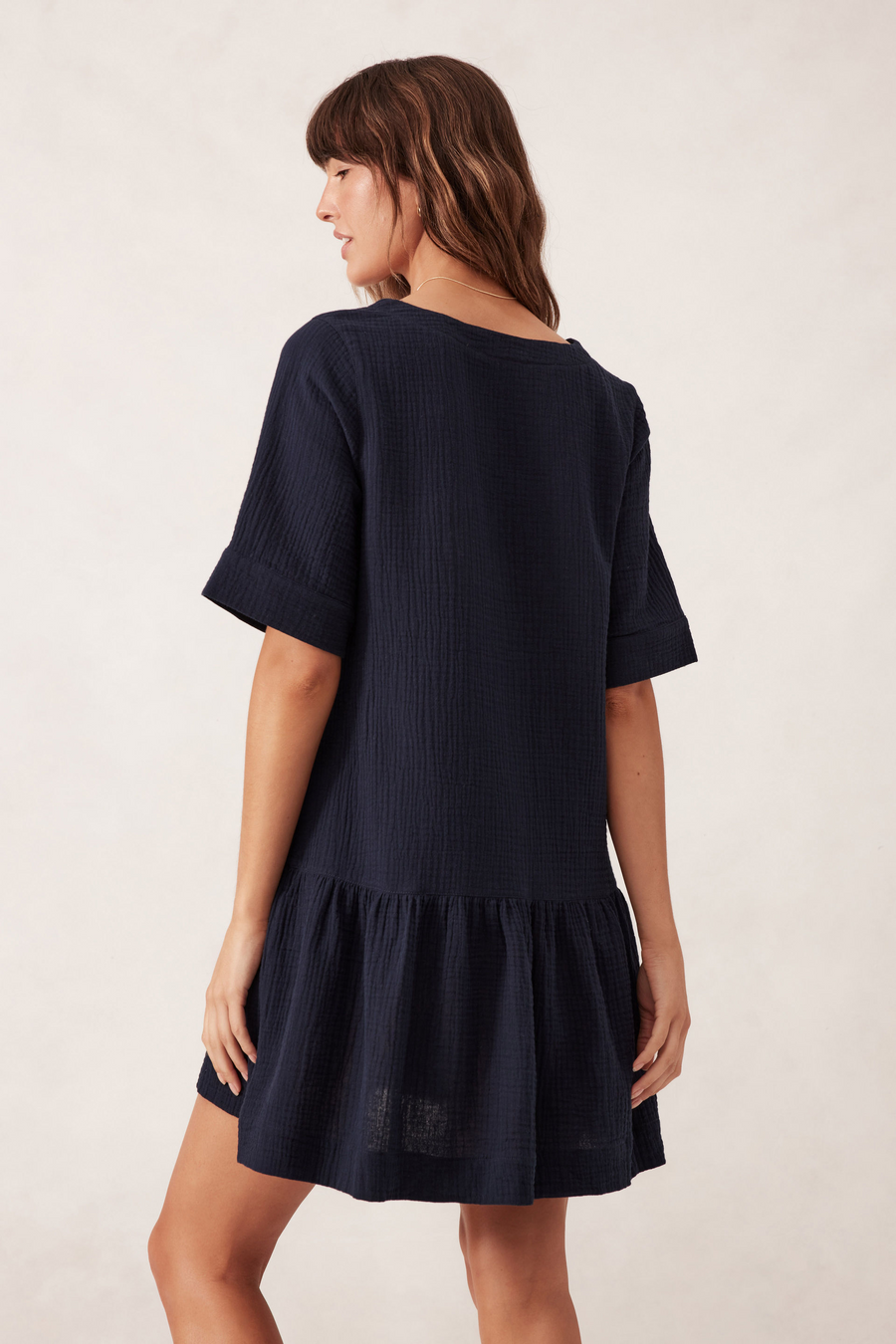 Ceres Life - Short Sleeve Tunic Mini Dress - Fresh Navy