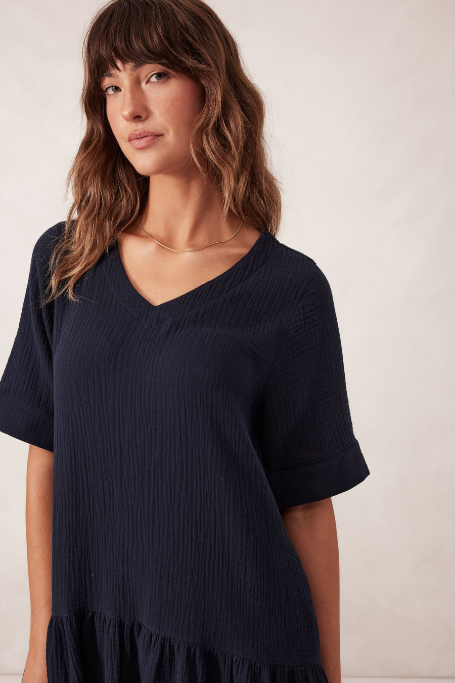 Ceres Life - Short Sleeve Tunic Mini Dress - Fresh Navy