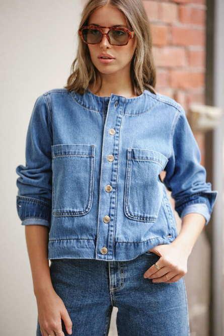Ceres Life - Collarless Denim Jacket - Fresh Indigo