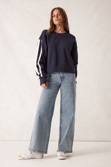 Ceres Life - Sporty Slouchy Crew - New Navy Side Stripe