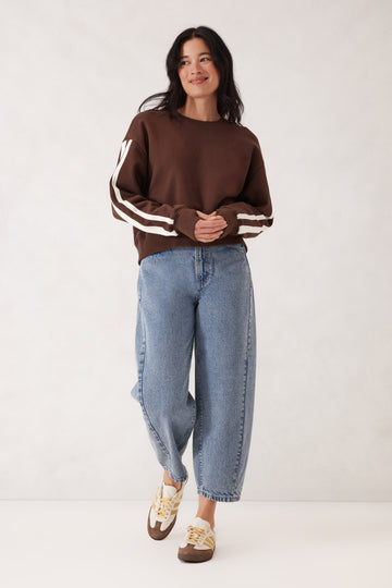 Ceres Life - Sporty Slouchy Crew - Chocolate Side Stripe