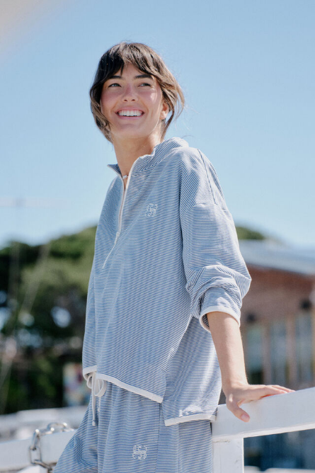 Ceres Life - Boxy Zip Sweat - Moonlight Fine Stripe