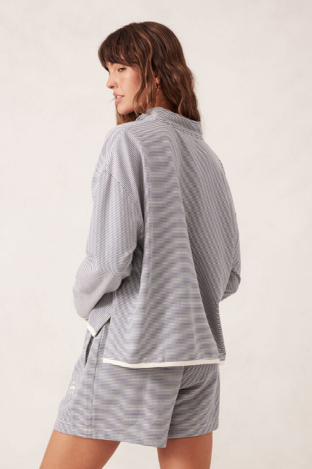 Ceres Life - Boxy Zip Sweat - Moonlight Fine Stripe
