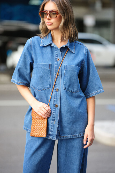Ceres Life - Short Sleeve Denim Shirt - Mid Indigo