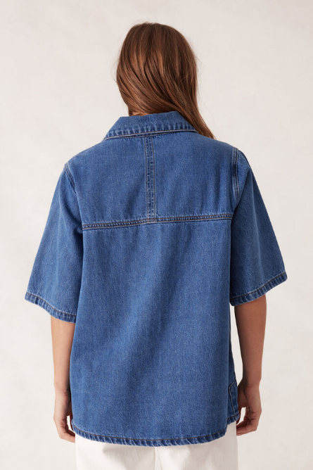 Ceres Life - Short Sleeve Denim Shirt - Mid Indigo