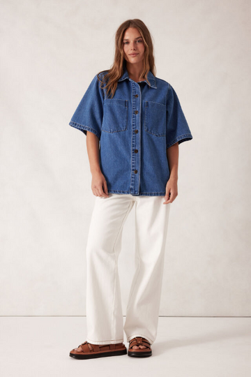 Ceres Life - Short Sleeve Denim Shirt - Mid Indigo