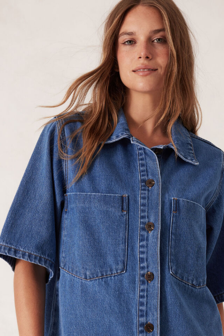 Ceres Life - Short Sleeve Denim Shirt - Mid Indigo