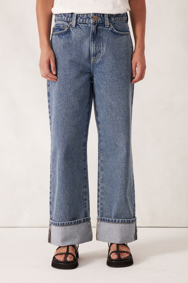 Ceres Life - Loose Cuff Jeans - Worn Blue