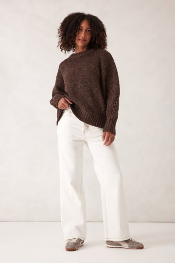 Ceres Life - Lofty Knit Crew - Choc Fleck