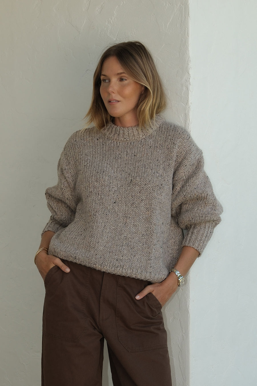 Ceres Life - Lofty Knit Crew - Taupe Fleck