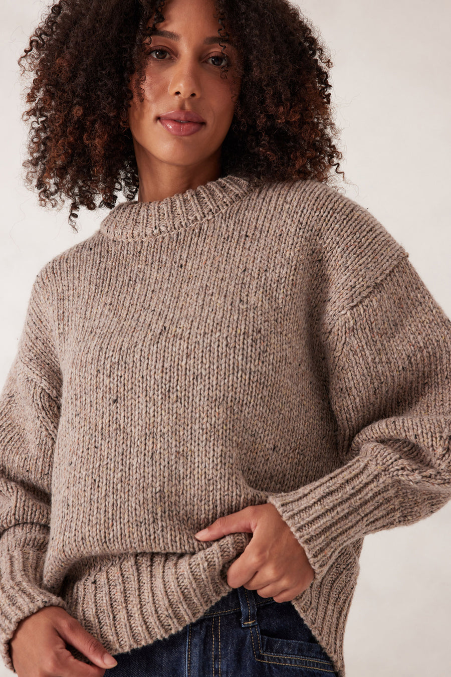 Ceres Life - Lofty Knit Crew - Taupe Fleck