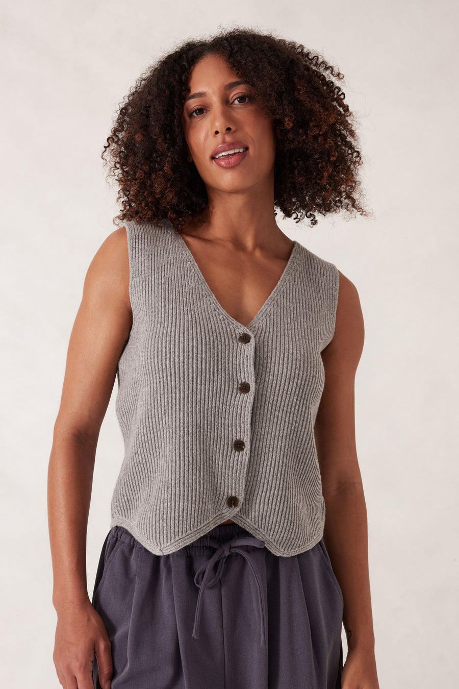 Ceres Life - Rib Knit Vest - Grey Marle