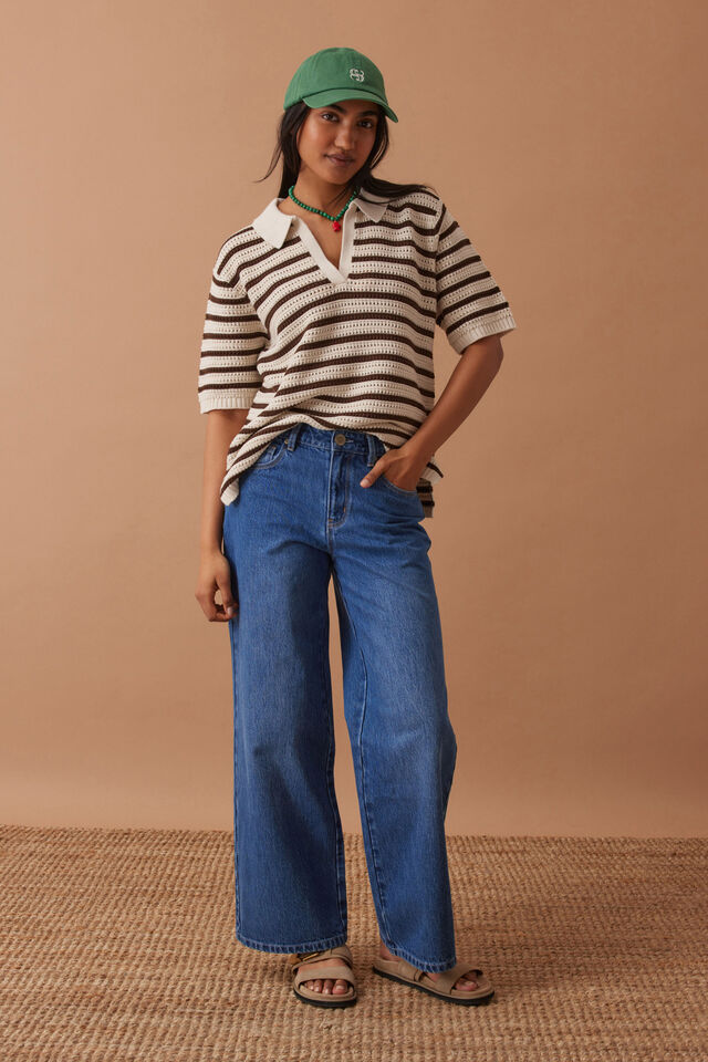 Ceres Life - Molly Textured Stripe Short Sleeve Knit - Tunic/Choc Stripe
