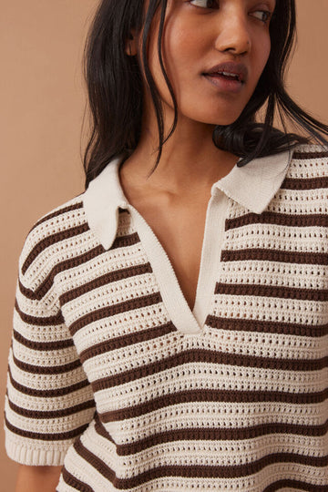 Ceres Life - Molly Textured Stripe Short Sleeve Knit - Tunic/Choc Stripe