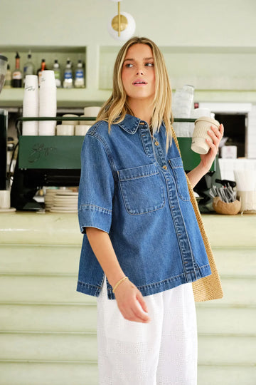 Ceres Life - Noa Short Sleeve Shirt - Fresh Indigo