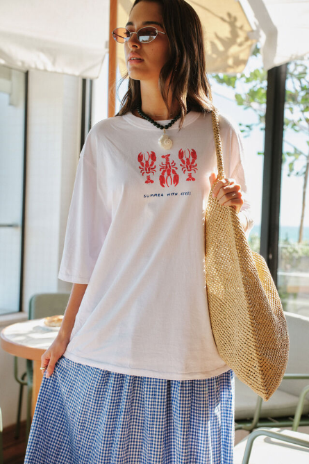 Ceres Life - Liv Oversized Tee - White/ Summer Lobsters