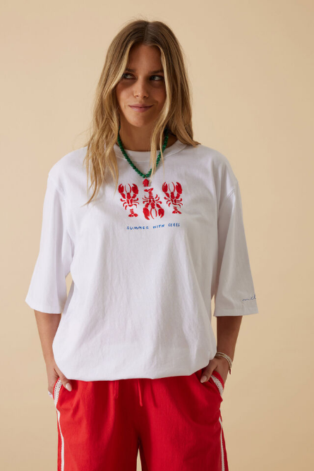 Ceres Life - Liv Oversized Tee - White/ Summer Lobsters