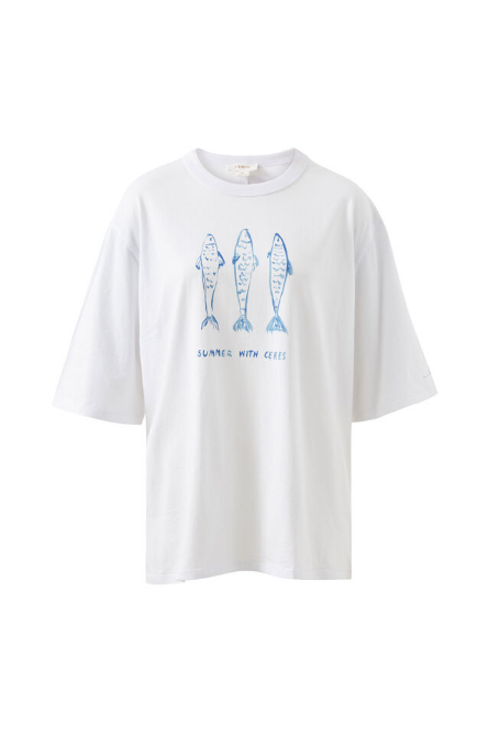 Ceres Life - Liv Oversized Tee - White/ Summer Fish