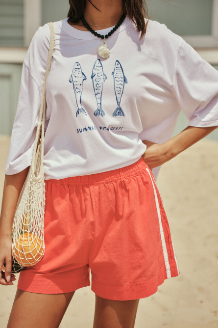 Ceres Life - Liv Oversized Tee - White/ Summer Fish