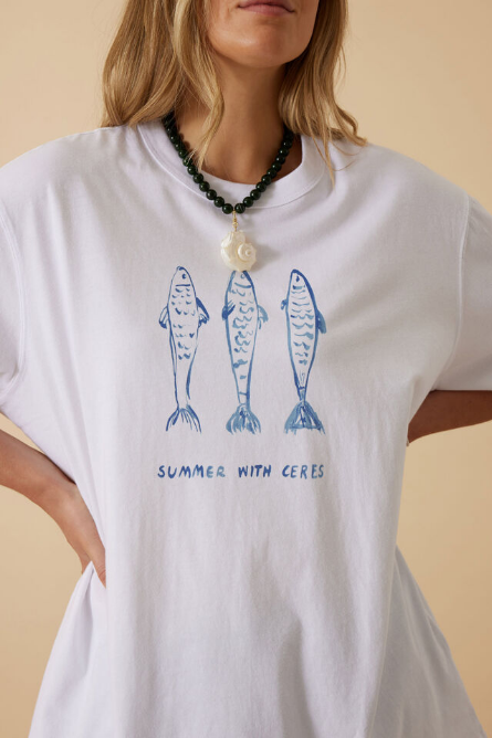 Ceres Life - Liv Oversized Tee - White/ Summer Fish