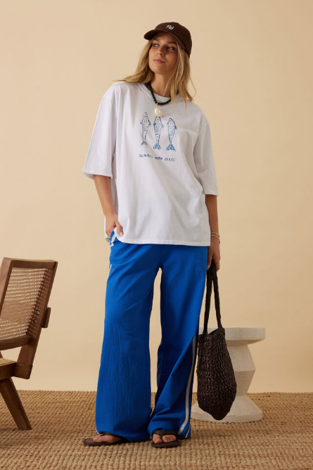 Ceres Life - Liv Oversized Tee - White/ Summer Fish