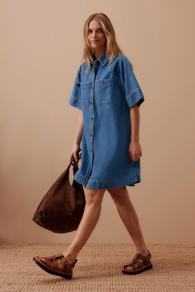 Ceres Life - Ava Short Sleeve Mini Dress - Fresh Indigo