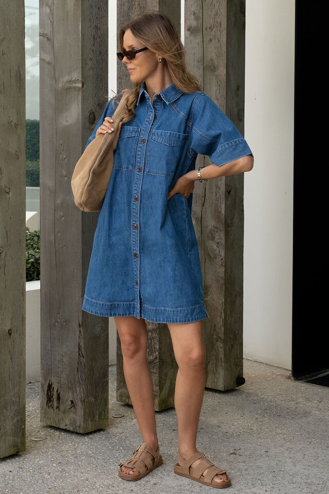 Ceres Life - Ava Short Sleeve Mini Dress - Fresh Indigo