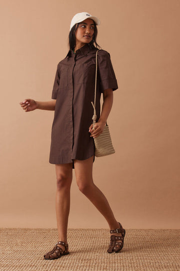 Ceres Life - Sara Mini Shirt Dress - Chocolate