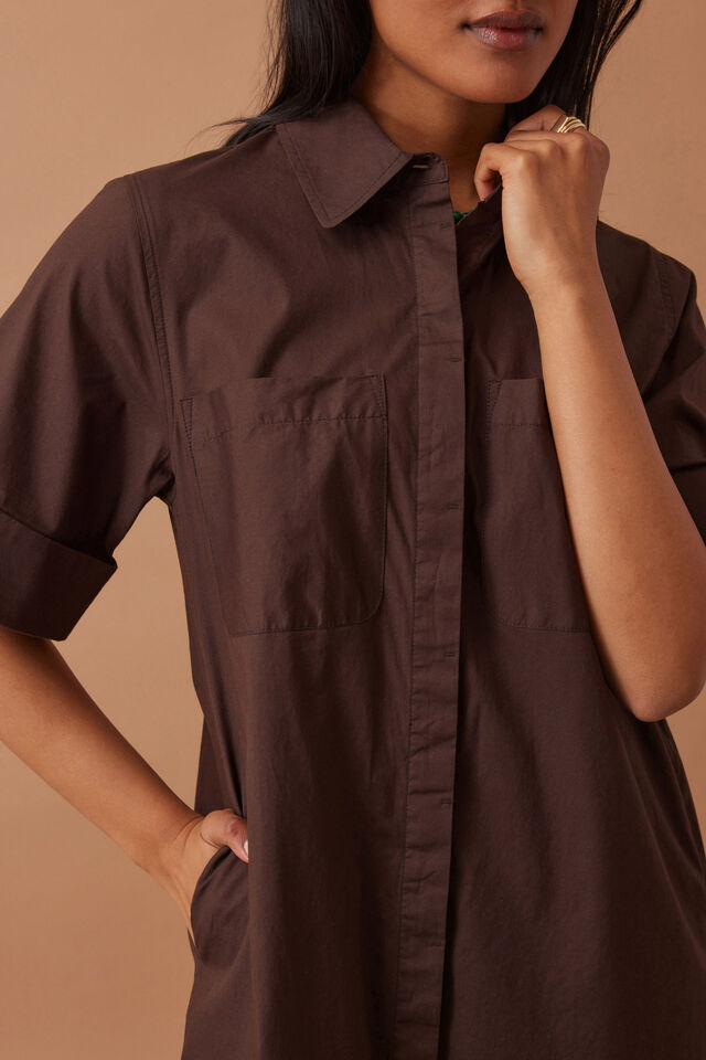Ceres Life - Sara Mini Shirt Dress - Chocolate