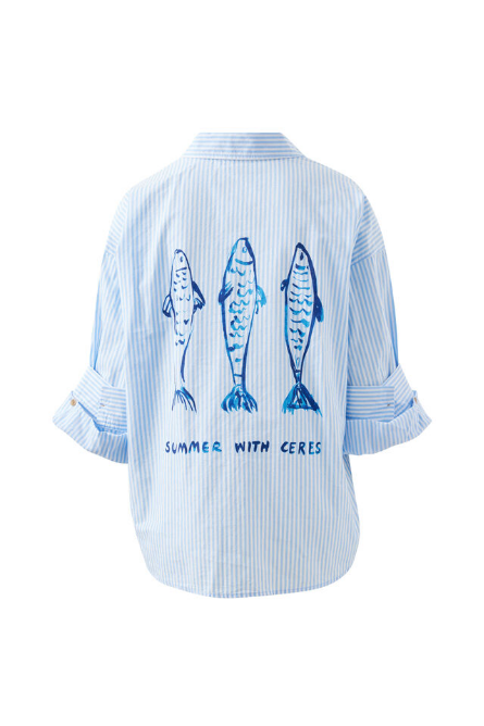 Ceres Life - Miya Shirt - Blue Stripe Fish