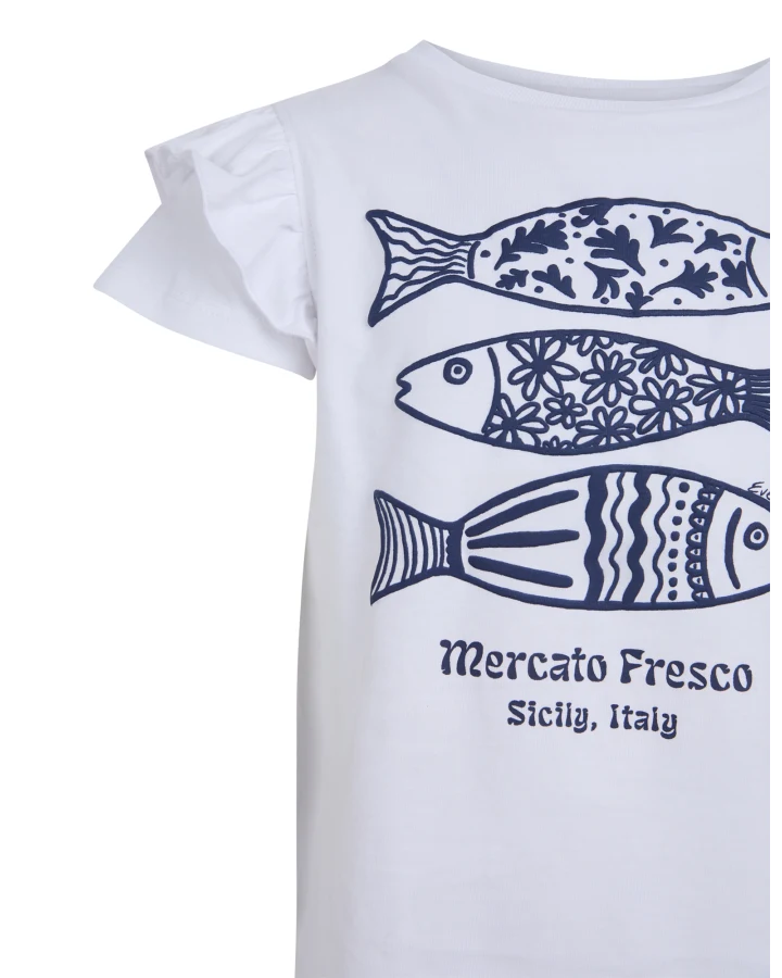 Eve Girl - Sardines Frill Tee - White - Kids Size 3-7