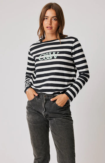 Cartel & Willow - Lola Long Sleeve Top - Black/White Stripe