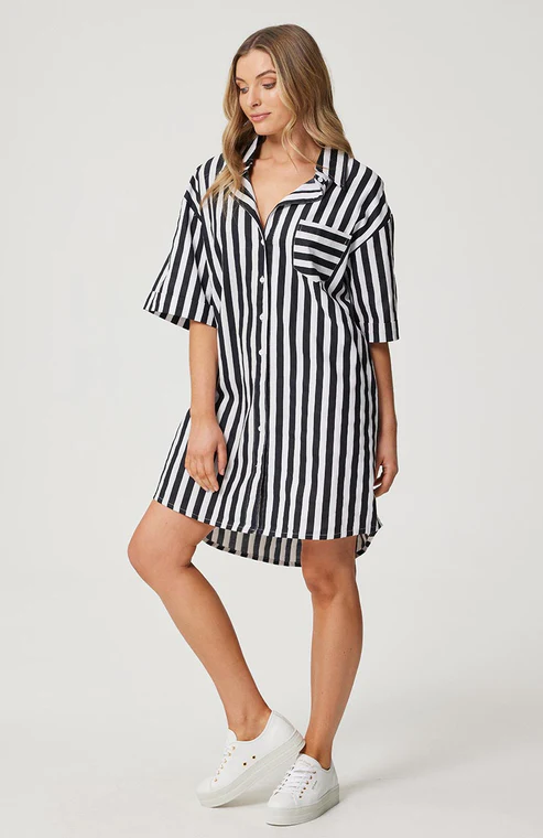 Cartel & Willow - Clare Shirt Dress - Black / White Stripe