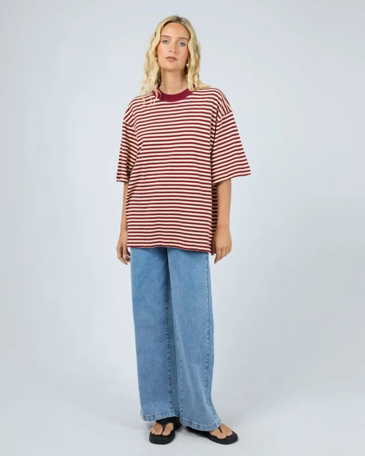 All About Eve - Paloma Oversized Stripe Tee - Wine