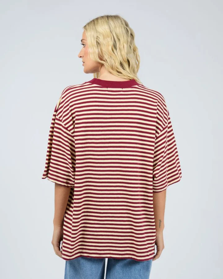 All About Eve - Paloma Oversized Stripe Tee - Wine
